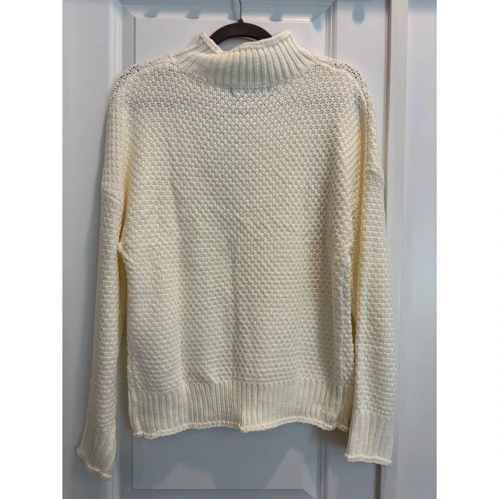 ZESICA Womens Cream Textured Chunky Knit Mock Neck Oversized Sweater Small NEW - Picture 3 of 5